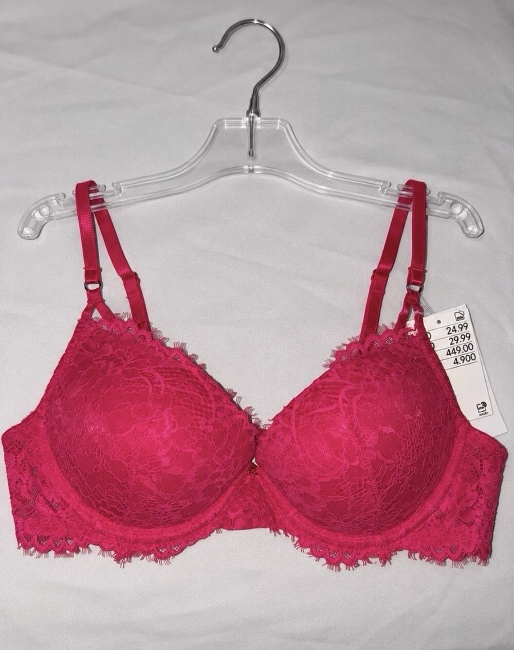 H&M Hot Pink Lace Push-Up Underwire Bra 34A NWT MSRP $24.99
